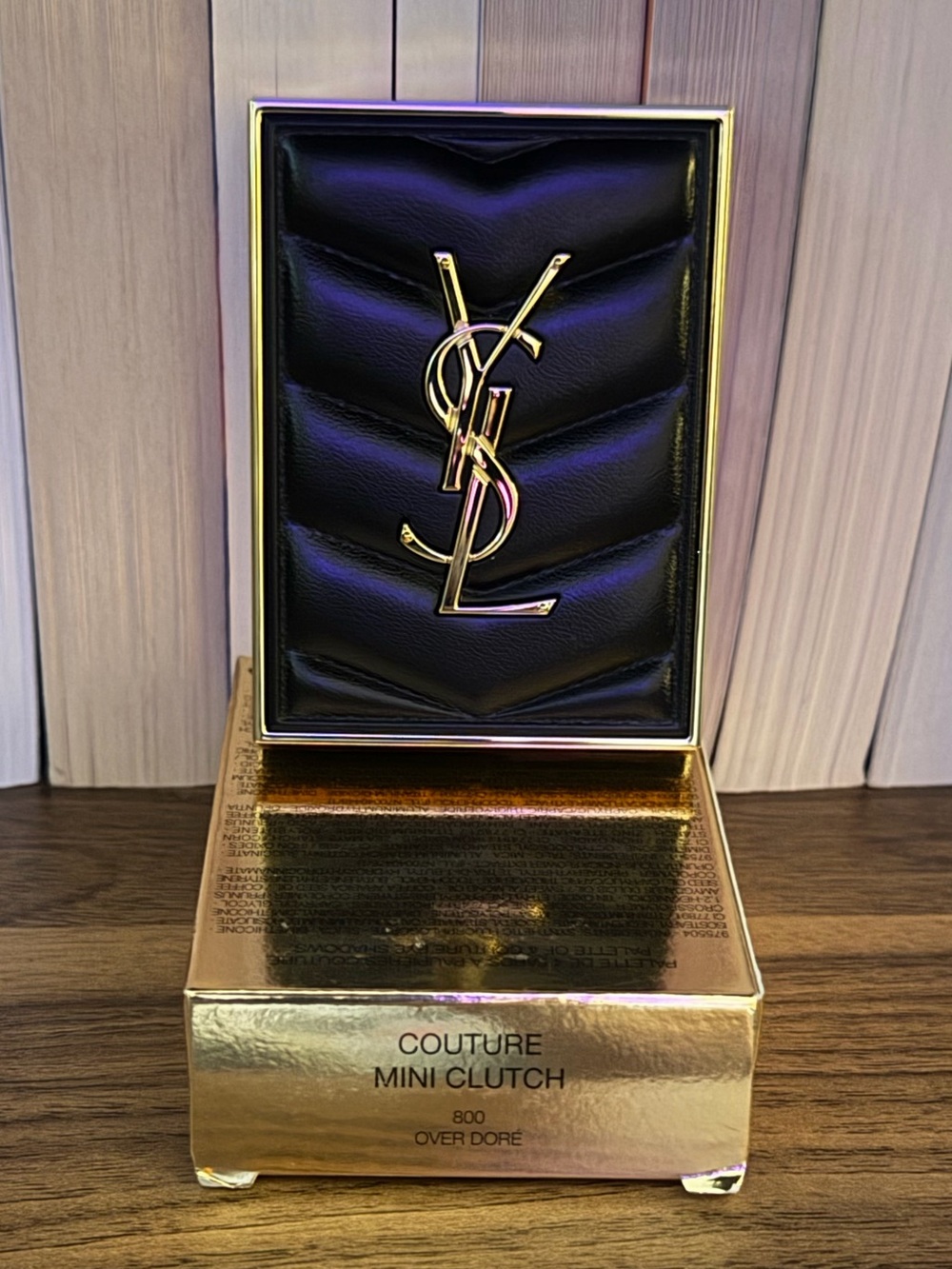 Saint Laurent Black Leather Eyeshadow pallet Gold YSL Logo